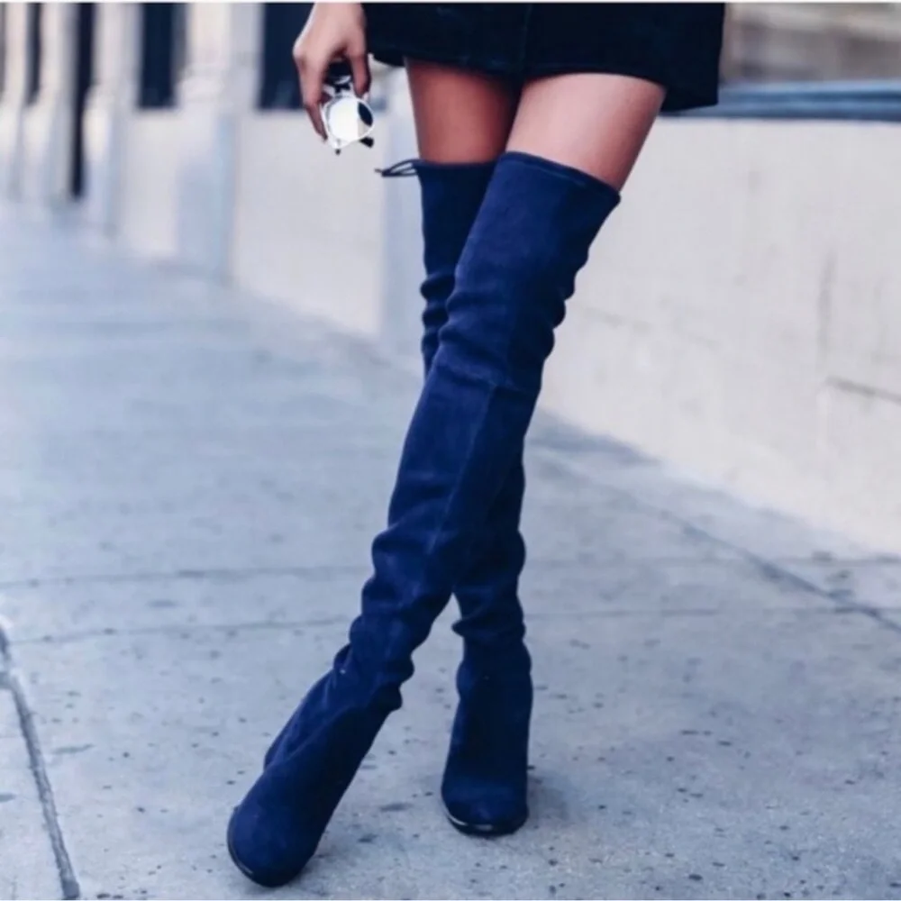 Stuart Weitzman Lowland Navy Suede Over The Knee Boots 7.5